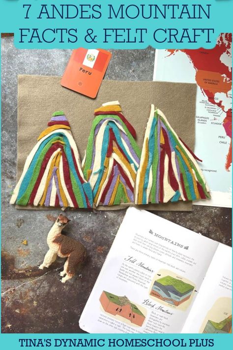 How to Make a Felt Mountain Craft | 7 Andes Mountain Facts For Kids. Read up on these Andes Mountain facts for kids while you complete this felt mountain craft that is fun to create and beautiful to display anywhere in the house. Also, you’ll love my Free South America Printable Lapbook and Fun Hands-on Unit Study Ideas. The Andes Mountains are a massive range that extends throughout a lot of South America and have attracted millions of visitors over the years. South America Activities For Kids, Peru Activities For Kids, Peru Crafts For Kids, Mountain Activities For Kids, South America Crafts For Kids, South America Crafts, Mountain Crafts For Kids, Peru Crafts, Banff Activities