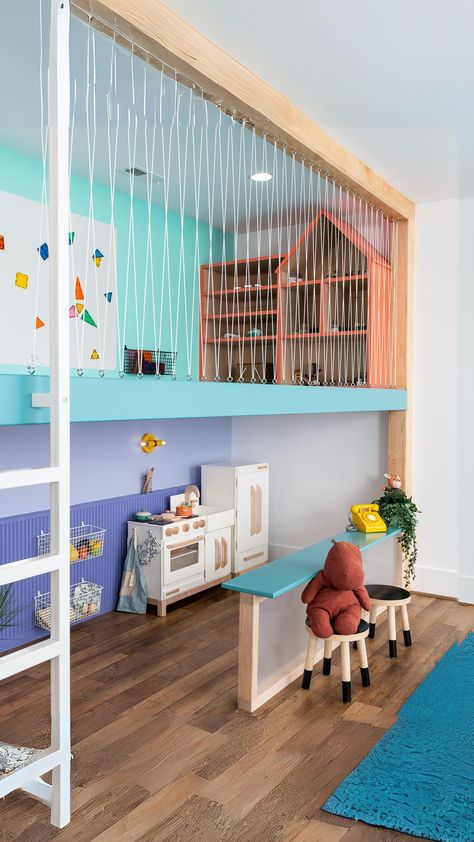 Purposeful playroom designs await...💡🤩 Check out our page for all sorts of playroom inspo - from colorful gross motor rooms 🌈💪, to calm ima… | Instagram Active Playroom Ideas, Closet Fort, Active Playroom, Large Playroom, Tile Room, Kindergarten Classroom Design, Garage Playroom, Dino Room, Playroom Mural