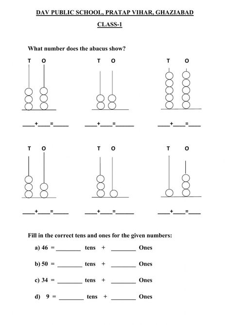 Abacus Worksheet For Kids Level 1, Abacus Worksheet For Kids, Abacus Worksheet, Worksheets For Class 1, Kids Math, Tens And Ones, Kids Math Worksheets, 1st Grade Worksheets, Study Material