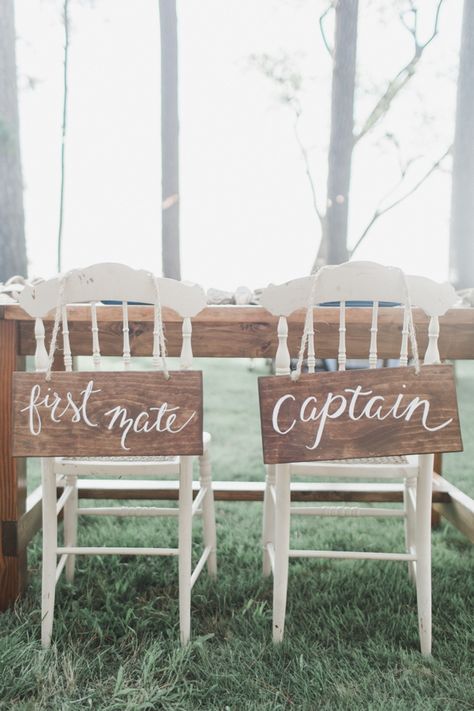 sweet chair signs | Annamarie Akins Nautical Wedding Ideas, Nautical Wedding Reception, Nautical Centerpiece, Nautical Wedding Inspiration, Pirate Wedding, Wild Bunch, Yacht Wedding, Boat Wedding, Nautical Wedding Theme