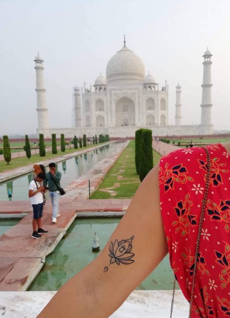 In front of the Taj Mahal, 29.08.19 🇮🇳 Taj Mahal Tattoo, Mahal Tattoo, Tattoo Minimalist, The Taj Mahal, Taj Mahal, Tattoos, Building, Travel