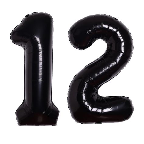 PRICES MAY VARY. 🎈 Package Included: 40 inch Black Number 12 Balloon(deflated) +1 Straw+1 Ribbon. 🎈 Perfect for Many Occasions: This black number balloon is perfect for children's and adult birthday celebrations, wedding anniversaries, graduation ceremonies, New Year's Eve, special events or party celebrations. Add a great impact to your decoration with this mylar foil big balloon number. Make great photo booth props. 🎈 Multiple Combinations: Combining number balloons with other different foi 12 Year Anniversary, Balloon Helium, Balloons For Birthday, Foil Number Balloons, Anniversary Party Decorations, Big Balloons, Number 12, Anniversary Event, Booth Props