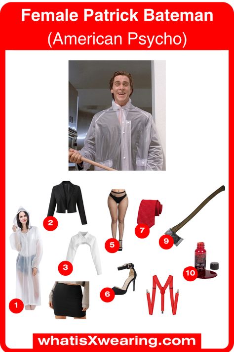 Click the link for our easy Female Patrick Bateman (American Psycho) costume guide. This is a super fun outfit option for any woman looking for a unique Halloween costume option. Unique Female Halloween Costumes, Female Patrick Bateman, Patrick Bateman Costume Woman, American Physco Costume Women, Easy Diy Costumes For Women, Patrick Bateman Costume, Womens Halloween Costumes, Costume Guide, Patrick Bateman