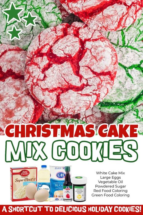 Red Velvet Cookies With Cake Mix Boxes, Christmas Cake Mix Cookies, Cake Mix Christmas Cookies, Fluffy Cookies, Red Velvet Cake Mix Cookies, Red Velvet Crinkle Cookies, Christmas Cookie Recipes Holiday, Christmas Cookies Recipes, Christmas Baking Cookies