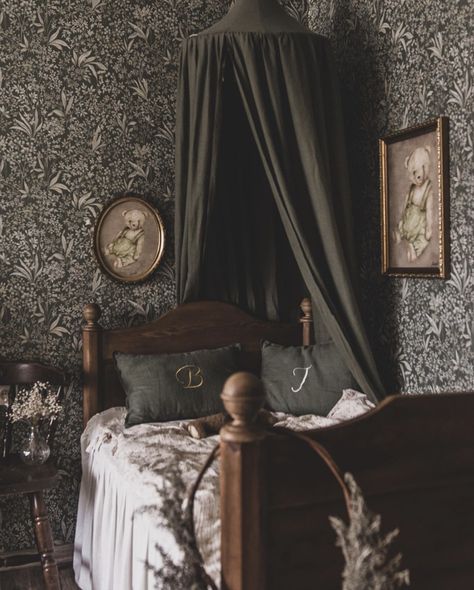 Dark Fairytale Nursery, Dark Academia Kids Room, Moody Kids Room, Gothic Kids Room, Victorian Baby Room, Dark Academia Nursery, Victorian Kids Room, Victorian Nursery, Moody Interior Design