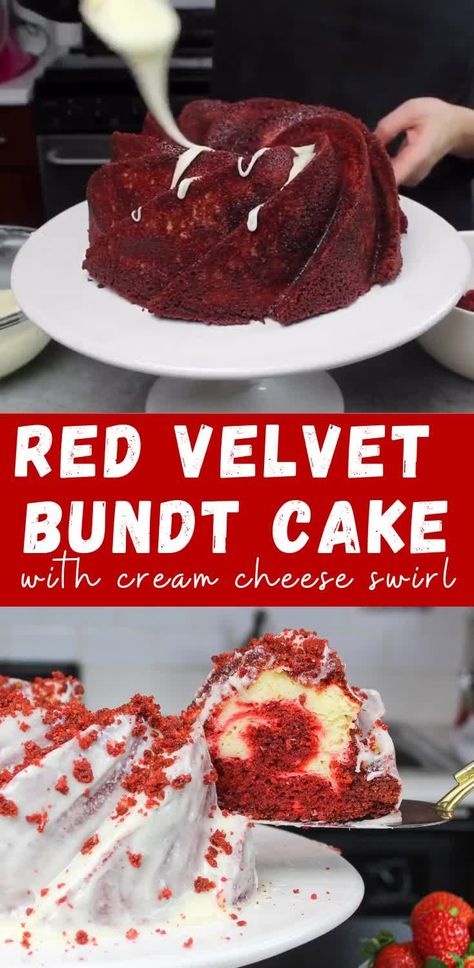 Cheesecake Bundt Cake, Bunt Cake Recipe, Red Velvet Bundt, Red Velvet Bundt Cake, Bundt Recipes, Bolo Red Velvet, Red Velvet Cake Recipe, Velvet Cake Recipes, Velvet Cheesecake