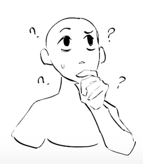 Thinking Drawing Pose, Anime Waving Pose, Think Pose Reference, Annoyed Base Drawing, Panicked Pose Reference Drawing, Doing Someones Hair Pose, Scary Poses Drawing Reference, Questioning Pose Reference, Confused Drawing Pose