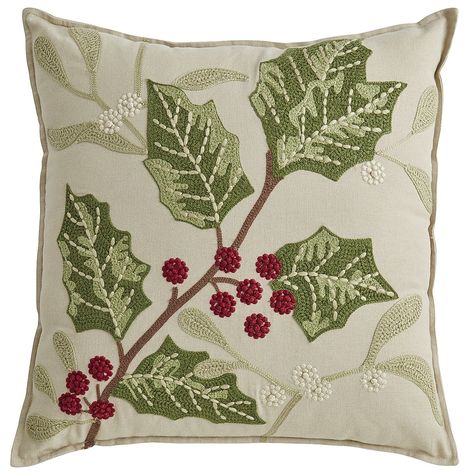 Natural Ornaments, Holly Wreath, Leaves Pillow, Holly Leaves, Christmas Cushions, Christmas Pillows, Holly Berry, White Pillow, Holiday Pillows