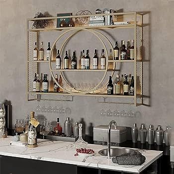 KEPMOGOH Wall Mounted Metal Wine Rack,Floating Glass Wine Display Holder Home Liquor Shelf Bar Bottle Organization Cabinets,Wine Storage Display Stand for Home Bar Dining Room Kitchen (Color : Gold, : Amazon.ca: Home Glass Wine Display, Small Wine Cabinet, Bottle Organization, Organization Cabinets, Wall Wine Rack, Shelf Bar, Liquor Shelf, Bar Dining Room, Metal Wine Rack