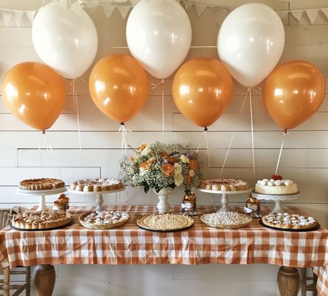 Pumpkin Party Table Decor, Fall Baby Shower Apple Cider Bar, Friendsgiving Baby Shower Ideas, Fall Baby Shower Balloons, Fall Baby Shower Decorations Girl, Fall In Love Baby Shower Theme Decor, Thankful Baby Shower Theme, Cutie Pie Baby Shower Theme Decor, Fall In Love With Baby Shower Theme