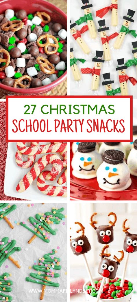 Need ideas for Christmas party snacks?  Here are 27 Easy classroom snacks for school parties including Christmas, winter, and holiday parties. Kid Christmas Party Food, School Party Snacks, Ideas For Christmas Party, Holiday Party Snacks, Christmas Snacks Easy, Snacks For School, Healthy Christmas Snacks, Christmas Party Snacks, Classroom Christmas Party