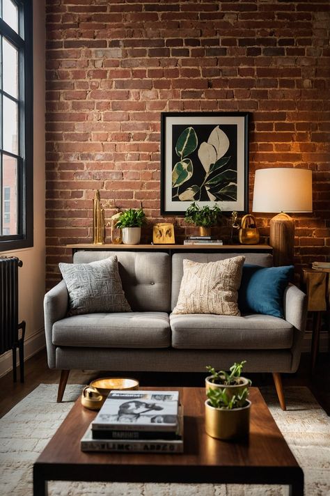 Brick wall living room decor