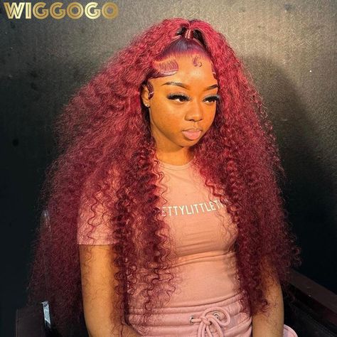 Wiggogo Red Wig 99J Burgundy Lace Front Wig 13X4 Curly Human Hair Wigs Hd Lace Wig 13X6 Human Hair Burgundy Lace Front Wig, Curly Human Hair Wigs, Frontal Wig Hairstyles, Red Wig, Hd Lace Wig, Human Hair Color, Curly Human Hair Wig, Red Wigs, Burgundy Lace