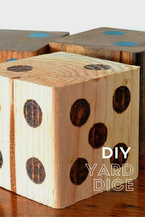 DIY Yard Dice Dice Diy, Yard Dice, Wooden Couch, Wood Dice, Easy Backyard, Scrap Wood Projects, Reclaimed Pallet Wood, Diy Yard, Backyard Games