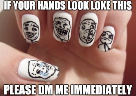 Face Nails, Troll Face, Really Cute Nails, Poker Face, People Living, Nail Designs Spring, Cute Nail Designs, Meme Faces, Artificial Nails