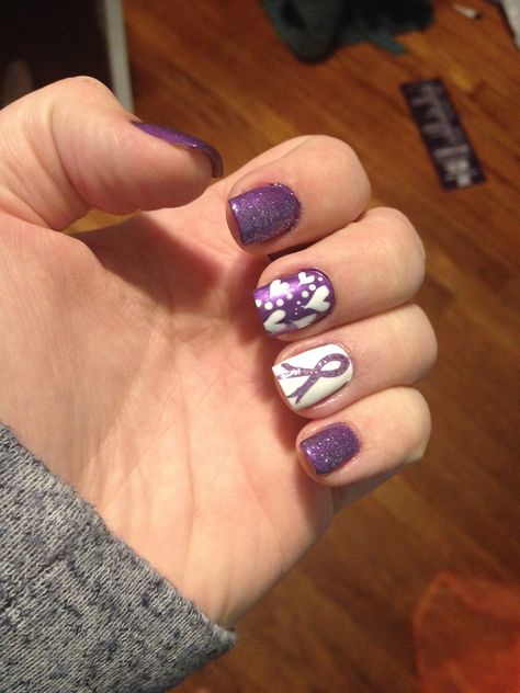 Nail Ideas For Cancers, Awareness Nails Ribbons, Purple Ribbon Nails, Leiomyosarcoma Awareness, Hairstylist Problems, Awareness Nails, Tulip Nails, Pastel Nails Designs, Purple Nail Designs