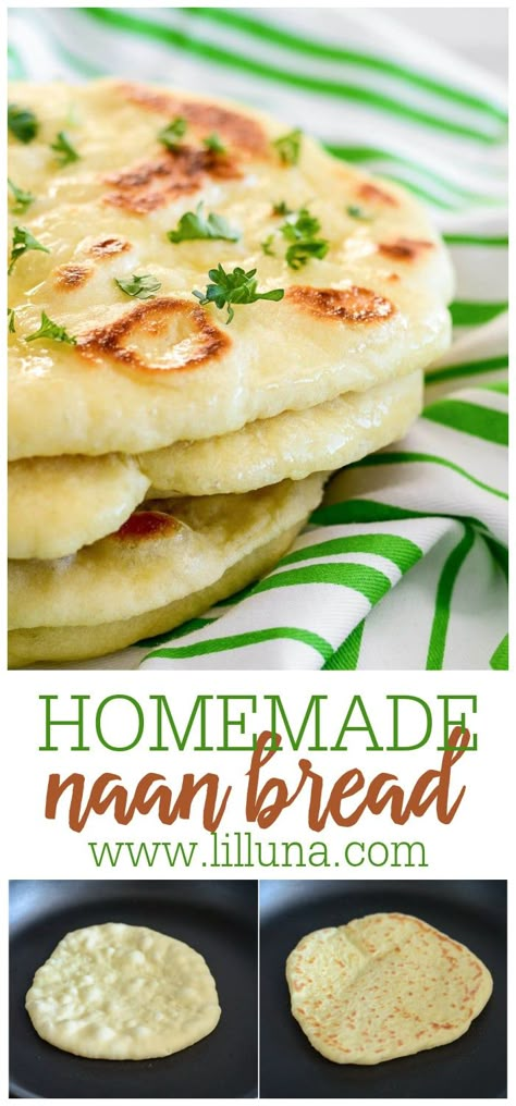 This homemade Naan Bread is soft, chewy, and simply delicious. You won't believe how easy it is to make and will want it as a side to every meal. #naan #naanbread #naanrecipe #bread Easy Homemade Naan, Easy Naan, Pane Naan, Naan Bread Recipe, Homemade Naan, Indian Breads, Homemade Naan Bread, Recipes With Naan Bread, Naan Recipe