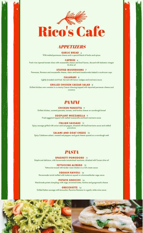 Italian Lunch Menu Lunch Menu Template, Italian Lunch, Italian Flag, Lunch Menu, English Class, Menu Template, Italian Restaurant