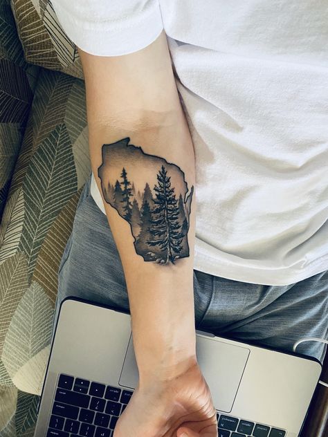 Northwoods Tattoo Ideas, Wisconsin Tattoo Ideas, Wisconsin Humor, Alaska Tattoos, State Tattoo Ideas, Wisconsin Tattoo, Hometown Tattoo, Minnesota Tattoo, Las Vegas Tattoo