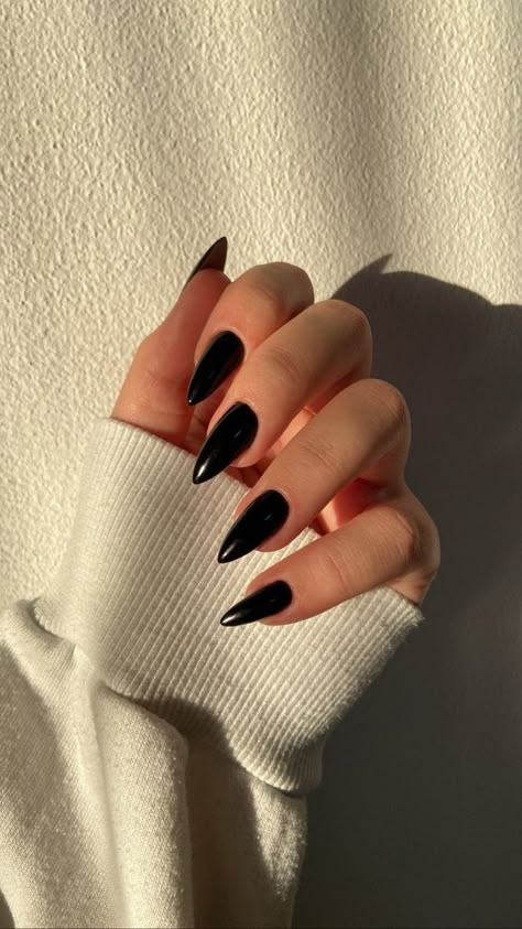 Short Pointy Black Nails, Pointy Black Nails, Black Pointed Nails, Calm Nails, Palm Tree Nails, Black Stiletto Nails, Cool Math Tricks, Beach Nail, Pointy Nails