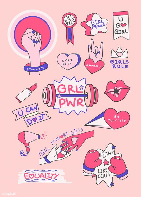 Girl Power Stickers, Girl Power Tattoo, Doodle Girl, Power Tattoo, Web Design Resources, 흑백 그림, Free Girl, Girls Rules, Banner Vector