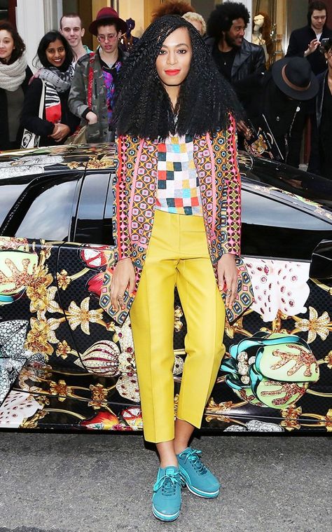 At a special event to launch her line of sneakers for Puma, Knowles showed absolutely no fear in the face of mixing colors and prints like a wild woman—to stylish effect. Solange Style, Solange Knowles Style, Emmanuelle Alt, Solange Knowles, Couture Week, Street Style Inspiration, Style Crush, Hot Outfits, Celebrity Dresses