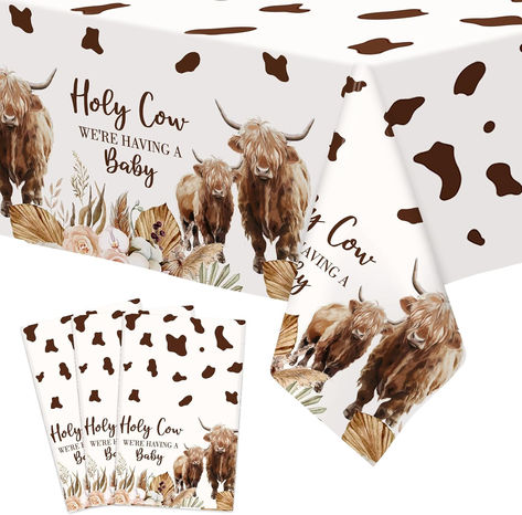 Highland Cows Table Cover Western Baby Shower Tablecloths Mom to Be Farm Cattle Party Supplies Gender Revealed Decorations Cowhide Plastic Waterproof Brown Floral Table Runners Set of 3 #ad #highlandcow #highlandcowbabyshower #babyshowerideas #babyshowerthemes #holycowwerhavingababy Hiland Cow Baby Shower Ideas, Baby Shower Highland Cow Theme, Highland Cow Boy Baby Shower Ideas, Highland Cow Baby Shower Food Ideas, Boho Highland Cow Baby Shower Theme, Baby Shower Decorations Neutral, Table Cloth Decorations, Baby Bash, Cow Baby Showers