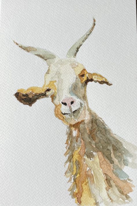 Goat Watercolor Painting, Watercolor Creatures, Bookmarker Ideas, Goat Watercolor, Watercolor Goat, Sheep Watercolor, Animal Watercolour, Diy Watercolor Cards, Watercolor Art Landscape