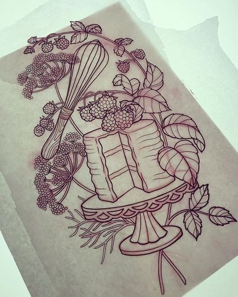 Raspberries, fennel and some sweet treats for later on this week for a lovely… Candyland Tattoo, Pastry Tattoo, Baker Illustration, Baking Tattoo, Baker Tattoo, Chef Tattoo, Food Tattoos, Skin Art, Piercing Tattoo