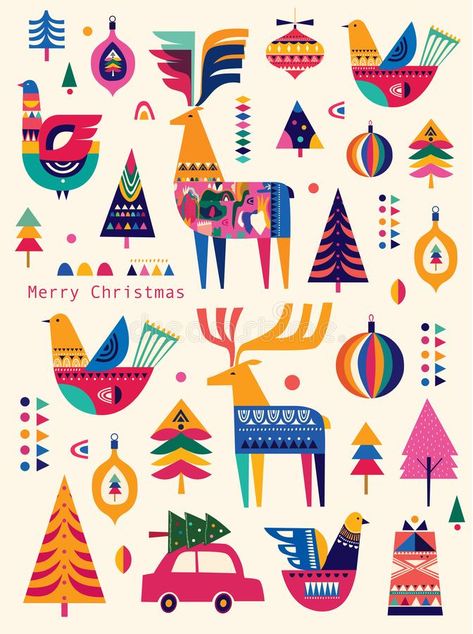 Christmas pattern in Scandinavian folk style vector illustration Illustration Design Graphique, Christmas Graphic Design, Christmas Tree Clipart, Illustrations Design, Deer Christmas, Folk Style, Illustration Ideas, Christmas Graphics, Scandinavian Folk Art