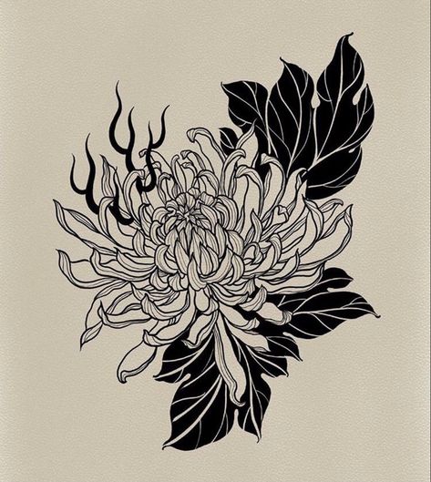 Tattoo Japanese Flower, Japanese Flower Sleeve, Grunge Flower Tattoo, Japanese Flowers Tattoo Design, Small Chrysanthemum Tattoo, Japanese Chrysanthemum Tattoo Design, Japanese Small Tattoo, Black Chrysanthemum Tattoo, Chrisantemum Flower Tattoo