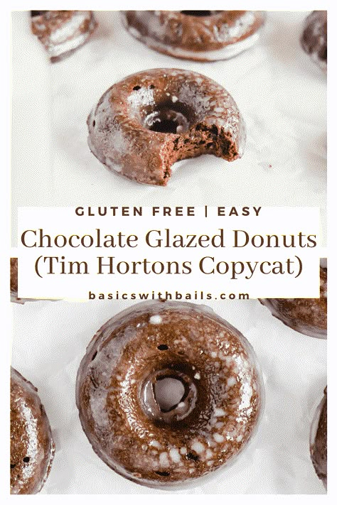 These gluten-free donuts are short of a miracle. They are rich and cakey, even better than the donuts stuffed with gluten! The glaze adds another rich, sweet touch, too. These taste like Tim Hortons Chocolate Glazed donuts but are gluten free, dairy free, low in sugar, and can be made at home! #glutenfree #glutenfreedonuts #chocolateglazeddonut #timhortonsdonut #healthydonut #deliciousdessert #chocolate Gluten Free Donut Recipe, Chocolate Glazed Donut, Donuts Gluten Free, Gluten Free Easy, Chocolate Glazed Donuts, Glazed Donuts, Gluten Free Donuts, Glazed Donut, Gluten Free Sweet