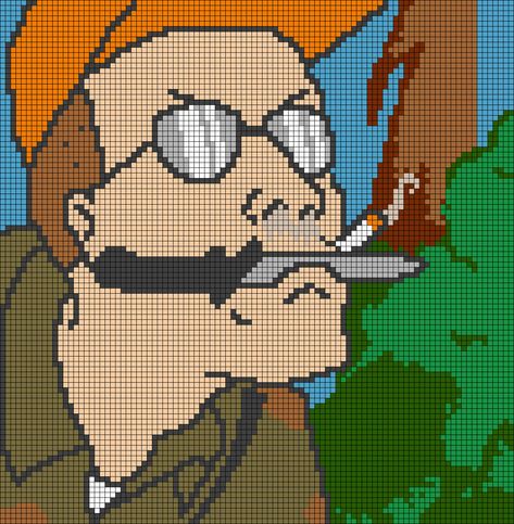 Dale Gribble, Funny Pixel Art, Geeky Cross Stitch Patterns, Crochet Grid, Anime Pixel, Beaded Stuff, Pixel Art Templates, Art Templates, Pixel Crochet