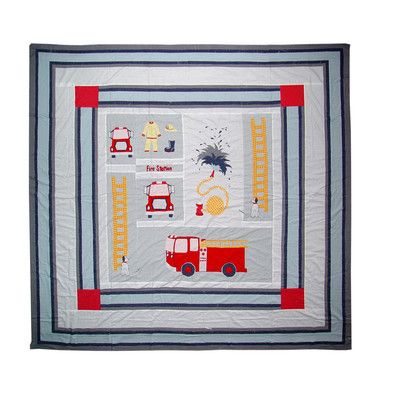 Patch Magic Fire Truck Quilt Size: King Truck Quilt, Magic Fire, Cotton Shower Curtain, Crib Quilt, Twin Quilt, Lap Quilt, King Quilt, Reversible Quilt, Stain Resistant Fabric