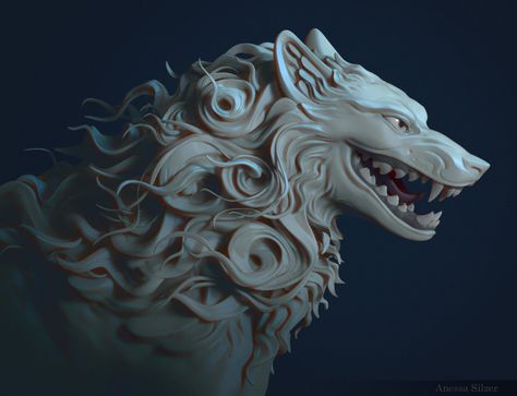 ArtStation - Moro, Anessa Silzer Sif Dark Souls, Wolf Goddess, Animals Sculpture, Wolf Sculpture, Clay Monsters, Kagawa, Princess Mononoke, Mythical Creatures Art, Monster Design