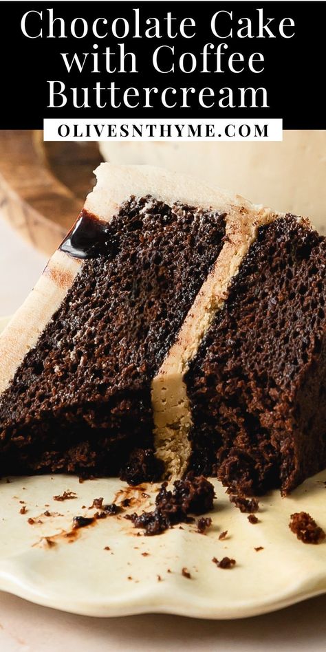 Chocolate coffee cake is a moist espresso chocolate cake infused with a sweet simple coffee syrup, layered with a creamy coffee buttercream. Drizzle the top of this layered coffee cake with extra coffee syrup for even more coffee flavor. Coffee Cake Brownies, Coffee Simple Syrup For Cake, Coffee Liqueur Cake, Moist Chocolate Coffee Cake, Layered Coffee Cake, Super Moist Spice Cake, Chocolate Cake With Coffee Buttercream, Coffee Cake Chocolate, Simple Syrup For Chocolate Cake