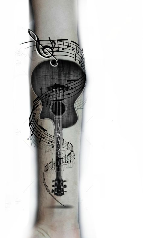 Tattoo Wave, Acoustic Guitar Tattoo, Guitar Tattoo Design, Tattoo Design For Hand, Guitar Tattoo, Music Tattoo Designs, Round Of Applause, Tattoo Sleeves, Stood Up