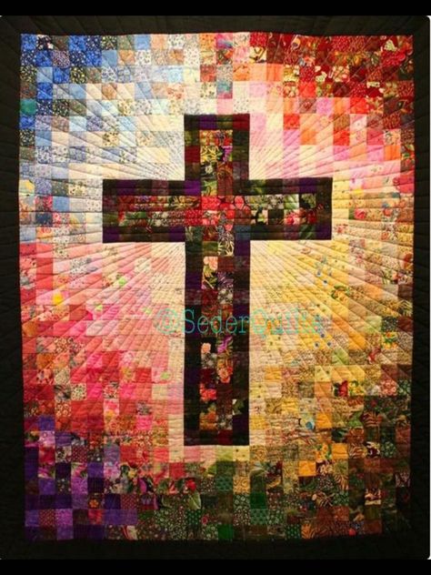 Watercolor Quilt, Stained Glass Quilt, Cross Quilt, Quilted Wall Hanging, Bible Cover, Log Cabin Quilts, Church Banners, Quilt Block Pattern, Christian Cross