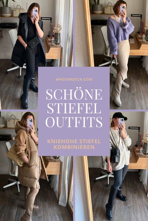 Diese Outfits mit kniehohen Stiefel trage ich zurzeit am liebsten. Am Modeblog findest du alles zu den Outfits und weitere Styling-Tipps für kniehohe Stiefel. www.whoismocca.com Blogger Outfits, Neue Outfits, Mode Inspiration, Blogger, Fan, Outfit Inspo, Movie Posters, Film Posters