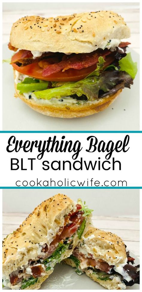 Everything Bagel BLT Sandwich - Cookaholic Wife Blt Bagel, Bagel Sandwich Lunch, Ultimate Blt, Bagel Calories, Breakfast Blt, Bagel Sandwich Recipes, Toasted Bagel, Blt Recipes, Bagel Toppings