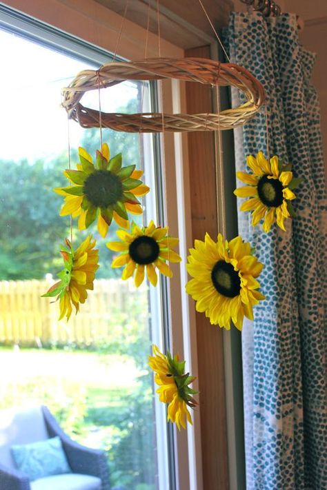 Sunflower Mobile | Sunflowers, Mobiles and Flower Sunflower Mobile, Sunflower Room, Sunflower Nursery, Sunflower Kitchen Decor, Sunflower Crafts, Sunflower Party, Deco Champetre, Artificial Plant Wall, Sunflower Kitchen