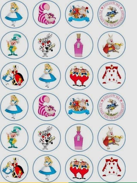 Paper Cupcake Toppers, Alice In Wonderland Cupcakes, Tea Party Cupcakes, Cupcake Toppers Free, Edible Wafer Paper, Alice In Wonderland Tea Party Birthday, Alice In Wonderland Cakes, Eid Crafts, Edible Cupcake Toppers