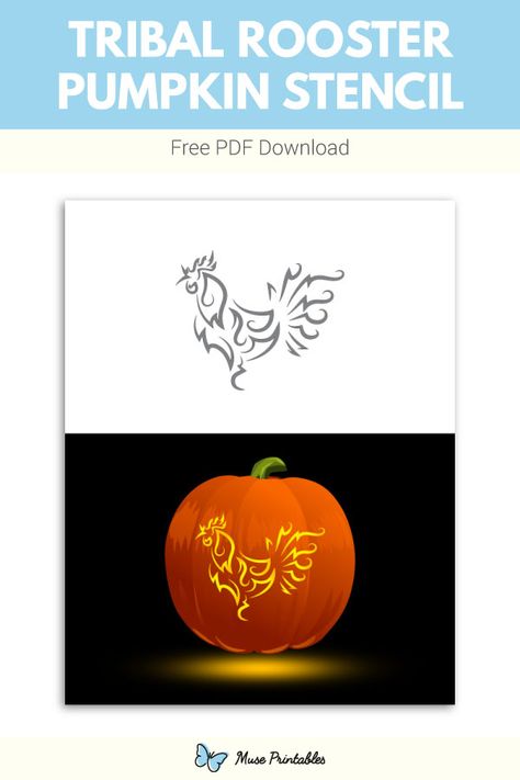 Free printable tribal rooster pumpkin stencil. Download it at https://museprintables.com/download/pumpkin-stencil/tribal-rooster/ Printable Pumpkin Stencils, Pumpkin Stencils Free, Fake Candles, Thanksgiving Time, Halloween Pumpkin Carving Stencils, Pumpkin Carvings Stencils, Pumpkin Stencil, Halloween Pumpkins Carvings, Pumpkin Carving