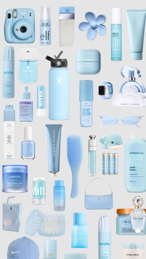 Skin Care Blue Aesthetic, Maya Blue Aesthetic, Blue Skincare Aesthetic, Blue Skin Care, Blue Wonyoungism, Blue Skincare, Blue Products, Skincare Goals, Girly Bathroom