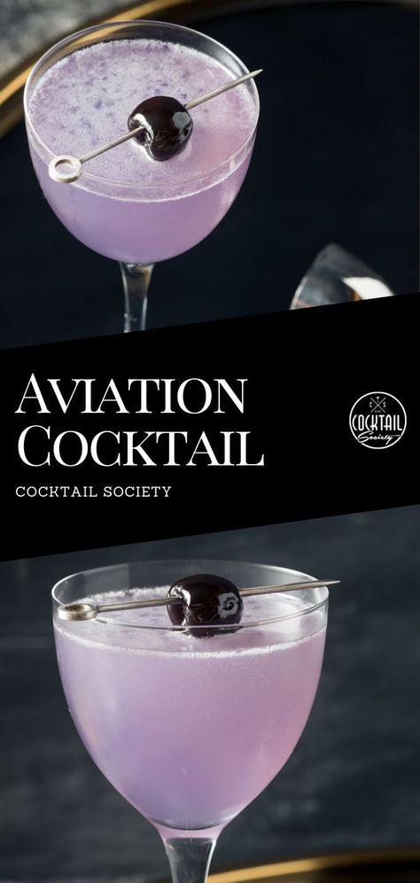 Once a huge success, the Aviation Cocktail got lost after its key ingredient got discontinued in United States in the 1960. But almost 50 years later, the purple-colored drink celebrated its comeback. #Aviation #AviationCocktail #Cocktail #CocktailRecipe #CocktailInspiration #Cocktails #Gin #GinCocktail #MaraschinoLiqueur #CremedeViolette Aviation Drink, Aviation Recipe, Atlanta Brunch, Healthy Cocktail Recipes, Fizz Drinks, Pretty Cocktail, Classic Gin Cocktails, Aviation Cocktail, Cocktail Recipe Book