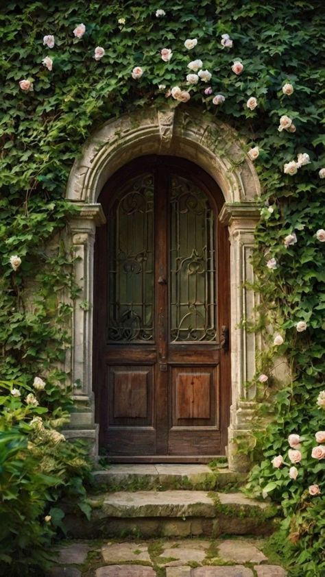 Secret Garden Door Entrance, Old Garden Aesthetic, Porta Aesthetic, Puertas Aesthetic, Cottagecore Door, Cool Windows, Secret Garden Door, Old Fashioned House, Magical Door