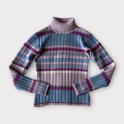 Vintage stripe turtleneck / roll neck jumper... - Depop Colorful Turtleneck Outfit, 80s Png, 80s Jumper, Vintage Striped Sweater, Turtleneck Outfits, Purple Turtleneck, Striped Turtleneck Sweater, Girls Turtleneck, Turtleneck Outfit