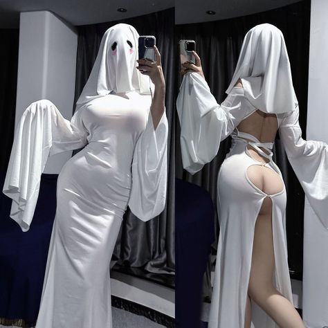 Ghost Girl Costume, White Lady Ghost, Ghost Face Costume Women, Ghost Costume Women, Ghost Cosplay, Female Ghost, Scream Costume, Ghost Girl, Ghost Costume