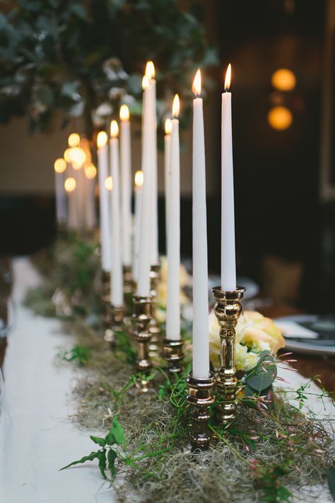 candlestick table runner, photo by Kate Ignatowski http://ruffledblog.com/new-orleans-inspired-wedding-ideas #weddingideas #reception Candle Table Runner, Wedding Ceremony Ideas, Candle Table, Wedding Planning Websites, Spanish Moss, Long Table, Beautiful Table, Reception Decorations, Decoration Table