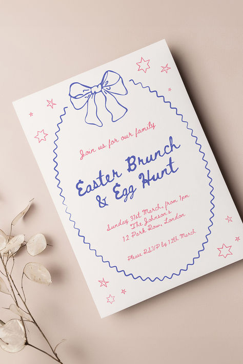 Easter Party Invite, Xmas Invitations, Easter Egg Hunt Party, Egg Hunt Party, Ribbon Invitation, Event Stationery, Easter Party Ideas, Easter Invitations, Digital Invitations Wedding